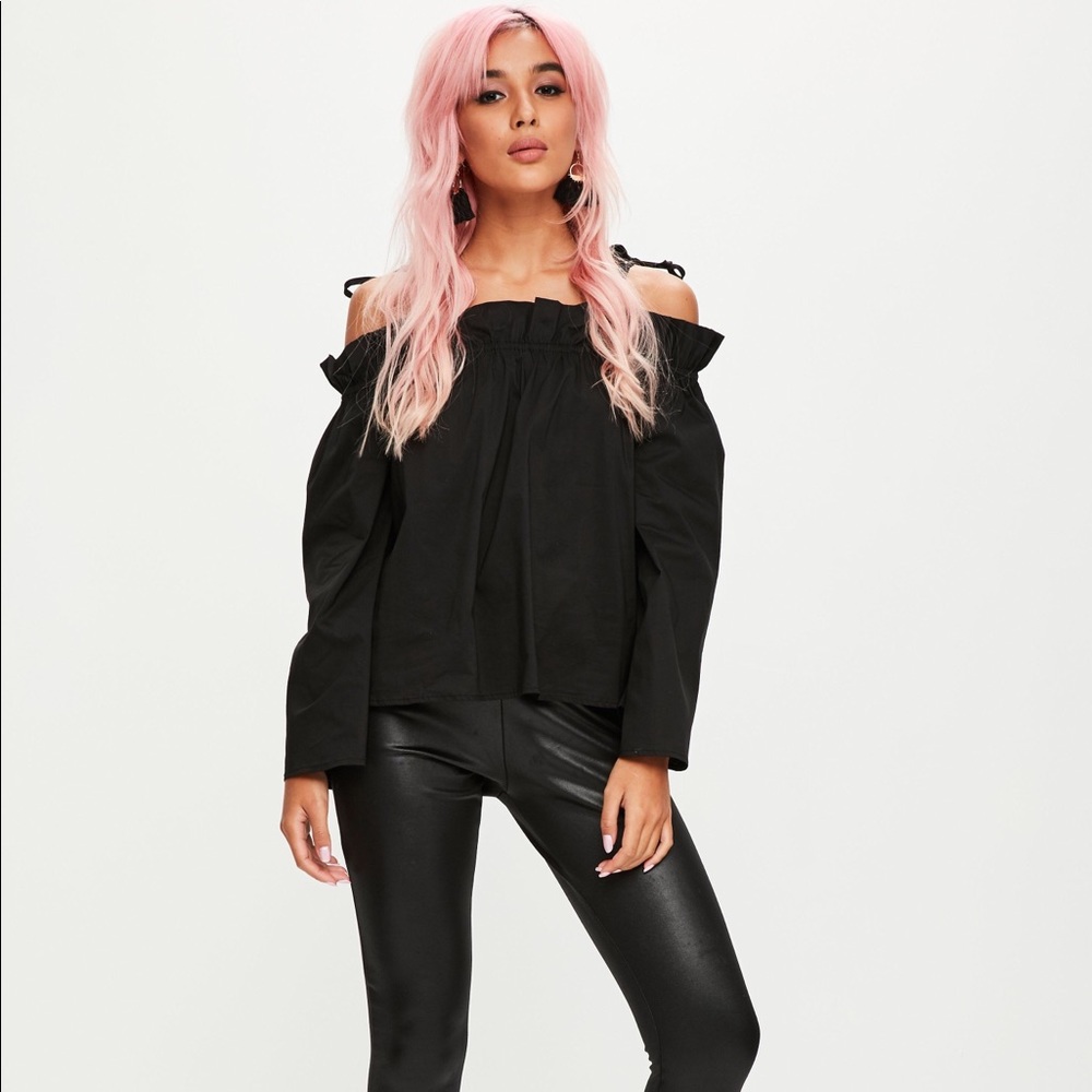 Black Paper Bag Bardot Blouse